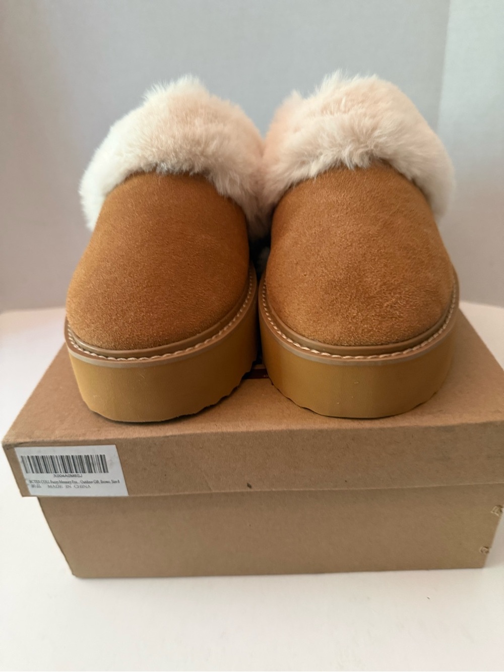 BC COLL Faux-Suede Shearling-Lined Slip-On Mules in Dark Tan Womenās 7 New